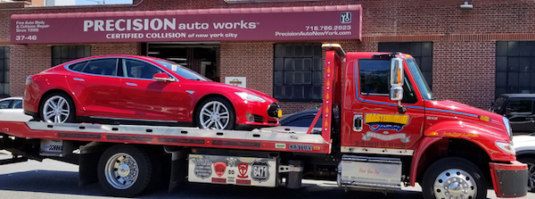 Precision Auto Works of LIC serves Tesla owners with Tesla Approved Collision Repair in New York City, Long Island and the Hamptons areas with our Free Emergency Collision Towing from Westhampton Beach, Water Mill, Sagaponack, North Haven, Amagansett, Sag Harbor, East Hampton, Southampton, Montauk to Manhattan.